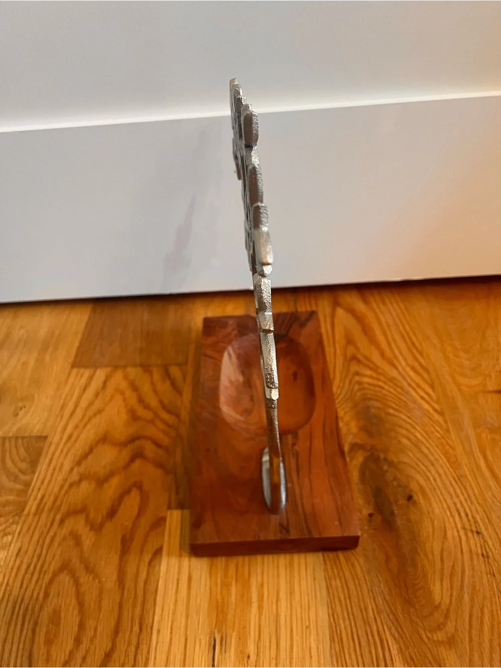 Metal Tree Jewelry Stand with Wooden Base - Silver and Brown